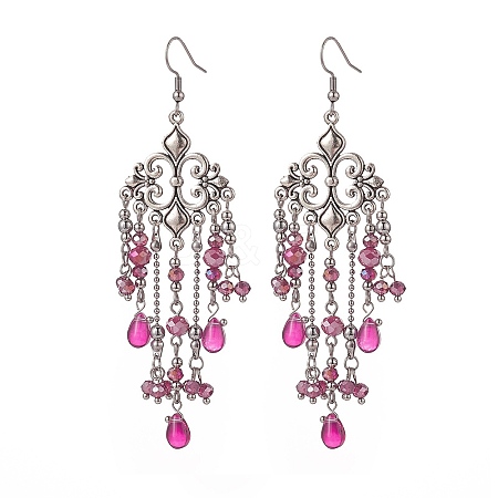 Glass Teardrop Tassel Chandelier Earrings EJEW-TA00184-04-1