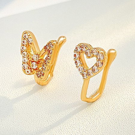 Butterfly Heart Brass Micro Pave Clear Cubic Zirconia Clip on Nose Rings FS-WGAE293-02-1