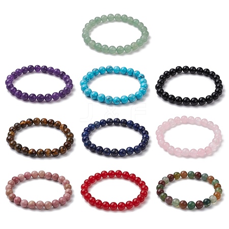 Gemstone Stretch Bracelets BJEW-JB11028-1