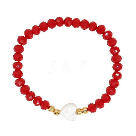 Faceted Glass Rondelle & Heart Beads Stretch Bracelets for Women JA6358-1