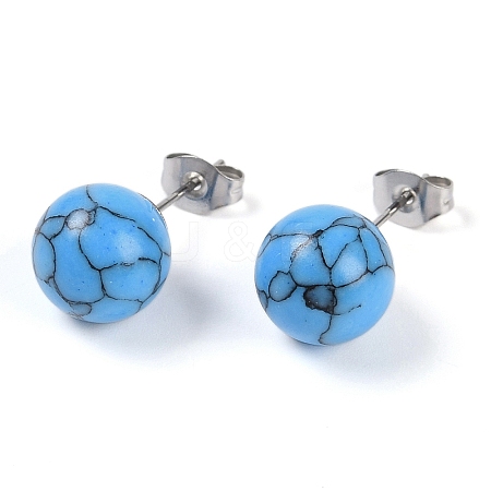 Synthetic Turquoise Stud Earrings EJEW-Z060-04P-04-1