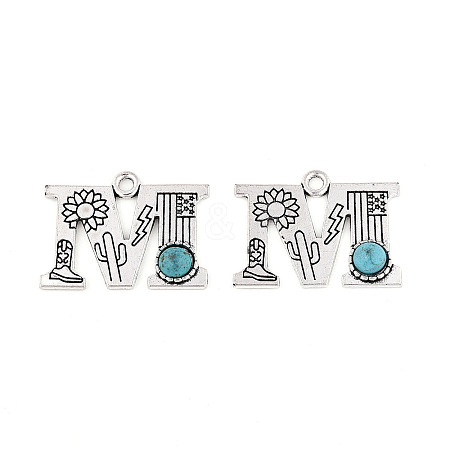 Synthetic Turquoise & Alloy Pendants PALLOY-H146-01AS-M-1