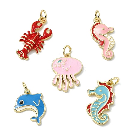 5Pcs 5 Styles Brass Enamel Pendants KK-CJ0004-27-1
