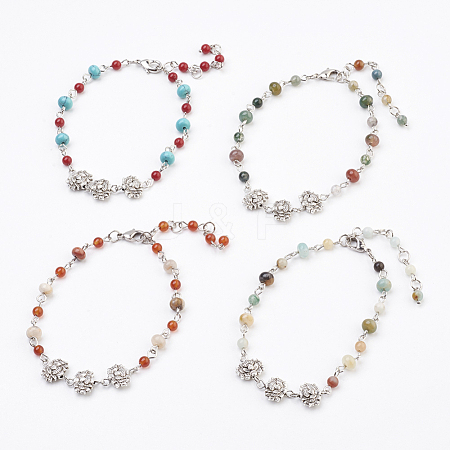 Natural & Synthetic Mixed Stone Anklets AJEW-AN00226-1