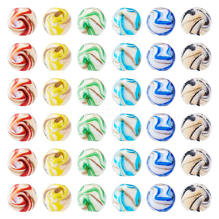 36Pcs 6 Colors Handmade Gold Sand Lampwork Beads LAMP-TA0002-61-1