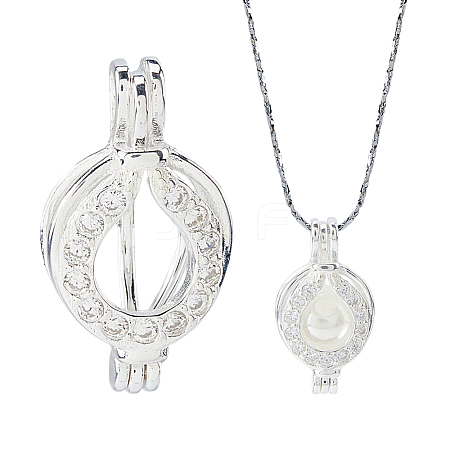 925 Sterling Silver Micro Pave Clear Cubic Zirconia Empty Bead Cage Pendants STER-WH0005-64-1