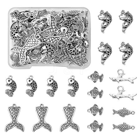 48Pcs 6 Styles Tibetan Style Alloy Pendant DIY-FS0005-72-1