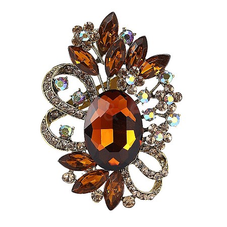 Flower with Oval Golden Alloy Rhinestone Brooches for Backpack Clothes PW-WG4AA4A-05-1