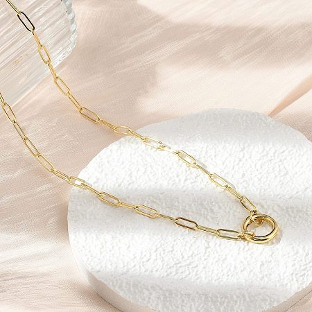 Brass Ring Link Paperclip Chain Necklaces X-NJEW-A042-05G-1