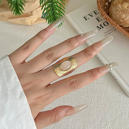 Synthetic Opalite 304 Stainless Steel Finger Rings FS-WGE331D-17-1