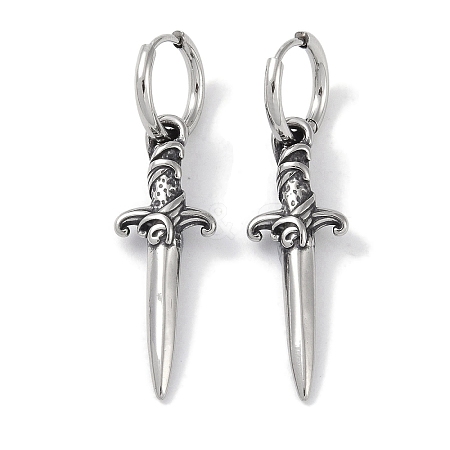 316 Surgical Stainless Steel Sword Hoop Earrings for Women EJEW-P274-15B-AS-1