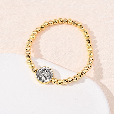 Brass Round Beads Stretch Bracelets for Women BJEW-H640-03A-GP-1