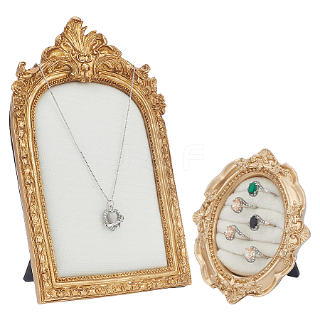 2Pcs 2 Styles Goldenrod Photo Frame Resin Finger Ring Organizer Holder with Velvet Mat RDIS-JOY0001-01-1