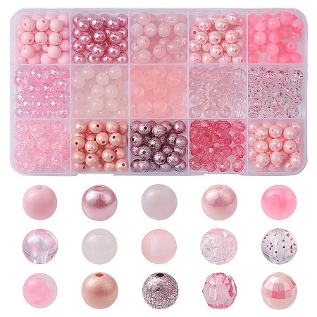 375Pcs 15 Styles Acrylic Beads MACR-YW0002-59D-1