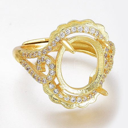 Adjustable Brass Micro Pave Clear Cubic Zirconia Finger Ring Components ZIRC-I049-20G-1