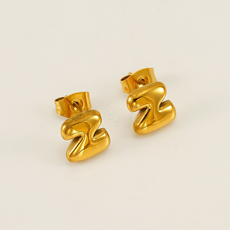 Chunk Letter 304 Stainless Steel Stud Earrings for Women EJEW-G386-01Z-G-1