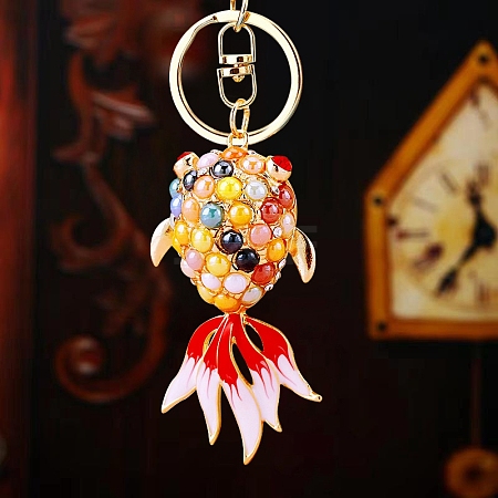 Colorful Diamond Goldfish Car Keychain Metal Cute Women's Bag Pendant Keychain Ring Inlaid with Diamonds Accessories Gift Wholesale PW-WGA667C-04-1