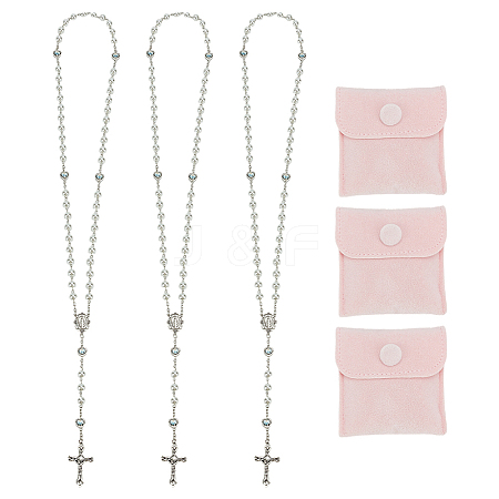 3Pcs 3 Colors Imitation Pearl Rosary Bead Necklaces NJEW-GO0001-17-1