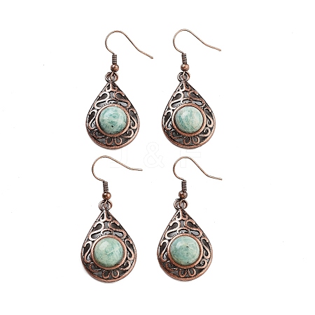 Natural Amazonite Teardrop Dangle Earrings EJEW-B055-02R-22-1