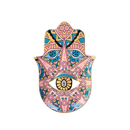 Hamsa Hand/Hand of Miriam with Evil Eye Ceramic Jewelry Plate WG72491-05-1