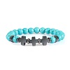 Round Dyed Synthetic Turquoise Beaded Stretch Bracelets ED3000-7-1