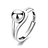 Round Rhodium Plated 925 Sterling Silver Adjustable Rings FS-WG2BA4F-01-6