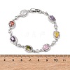 Oval Brass Micro Pave Cubic Zirconia Link Chain Bracelets for Women BJEW-D387-04P-06-5