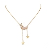 Natural Rose Quartz Chip Beads Moon Pendant Brass Cable Chain Necklaces for Women NJEW-TA00257-03-2