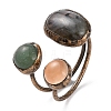 Oval & Round Natural Labradorite & Rose Quartz & Green Aventurine Open Cuff Rings RJEW-A041-01R-2