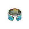 Rainbow Color 304 Stainless Steel Hammered Cuff Ring RJEW-N038-045M-2