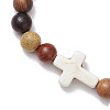 2Pcs Wood Beads Stretch Bracelets for Couple BJEW-JB11305-01-3