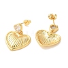 Heart Brass with Cubic Zirconia Heart Dangle Stud Earrings EJEW-G382-26G-2
