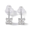 Rhodium Plated Clover 999 Sterling Silver Cubic Zirconia Stud Earrings for Women EJEW-S215-16P-2