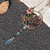 Wire Wrapped Natural Gemstone Beads & Metal Dragonfly Hanging Ornaments PW-WG454D0-01-4