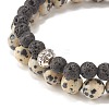 2Pcs 2 Style Natural Dalmatian Jasper & Lava Rock Stretch Bracelets Set BJEW-JB08193-02-5