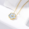 304 Stainless Steel Pave Natural Cornflower Blue Shell Flower Pendant Necklaces for Women NJEW-U032-16G-02-2