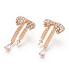 Brass Micro Pave Clear Cubic Zirconia Stud Earring Findings KK-S356-666G-NF-1