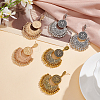 ANATTASOUL 3 Pairs 3Colors Alloy Moon with Flower Chandelier Earrings EJEW-AN0003-88-7
