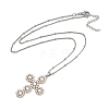 Brass & Imitation Pearl Cross Pendant Satellite Chain Necklaces NJEW-U015-09P-2