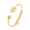 Star Brass Pave Clear Cubic Zirconia Open Cuff Bangles for Women BJEW-G704-03G-1