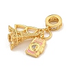 Rack Plating Brass Clear Cubic Zirconia & Enamel European Dangle Charms KK-U035-28G-2