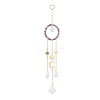 Natural Amethyst Woven Net/Web with Feather Window Hanging Suncatchers HJEW-JM00852-03-2