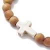 Wood Beads Stretch Bracelets for Men BJEW-JB11303-01-3