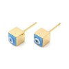 Long-Lasting Plated Cube with Enamel Evil Eye Stud Earring EJEW-E272-01G-2