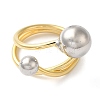 Brass Round Ball Open Cuff Rings for Women RJEW-B062-07GP-2