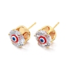 Glass Flat Round with Enamel Evil Eye Stud Earrings EJEW-P210-04G-1