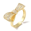 Bowknot Brass Micro Pave Clear Cubic Zirconia Open Cuff Rings for Women RJEW-C098-21G-1