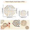 SUPERFINDINGS 8Pcs 4 Style Octagon Wooden Carved Cup Mats WOOD-FH0001-97-2