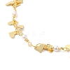 Brass Heart & ABS Plastic Pearl Beaded Link Chain Bracelets for Women BJEW-G672-07G-2