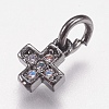 Brass Micro Pave Cubic Zirconia Tiny Cross Charms ZIRC-E147-61B-1